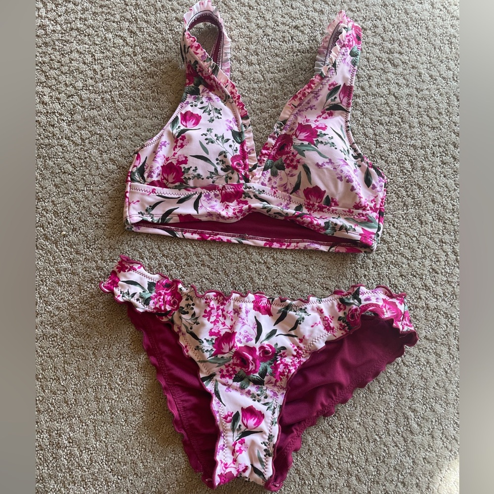 Mossimo pink rose floral bikini